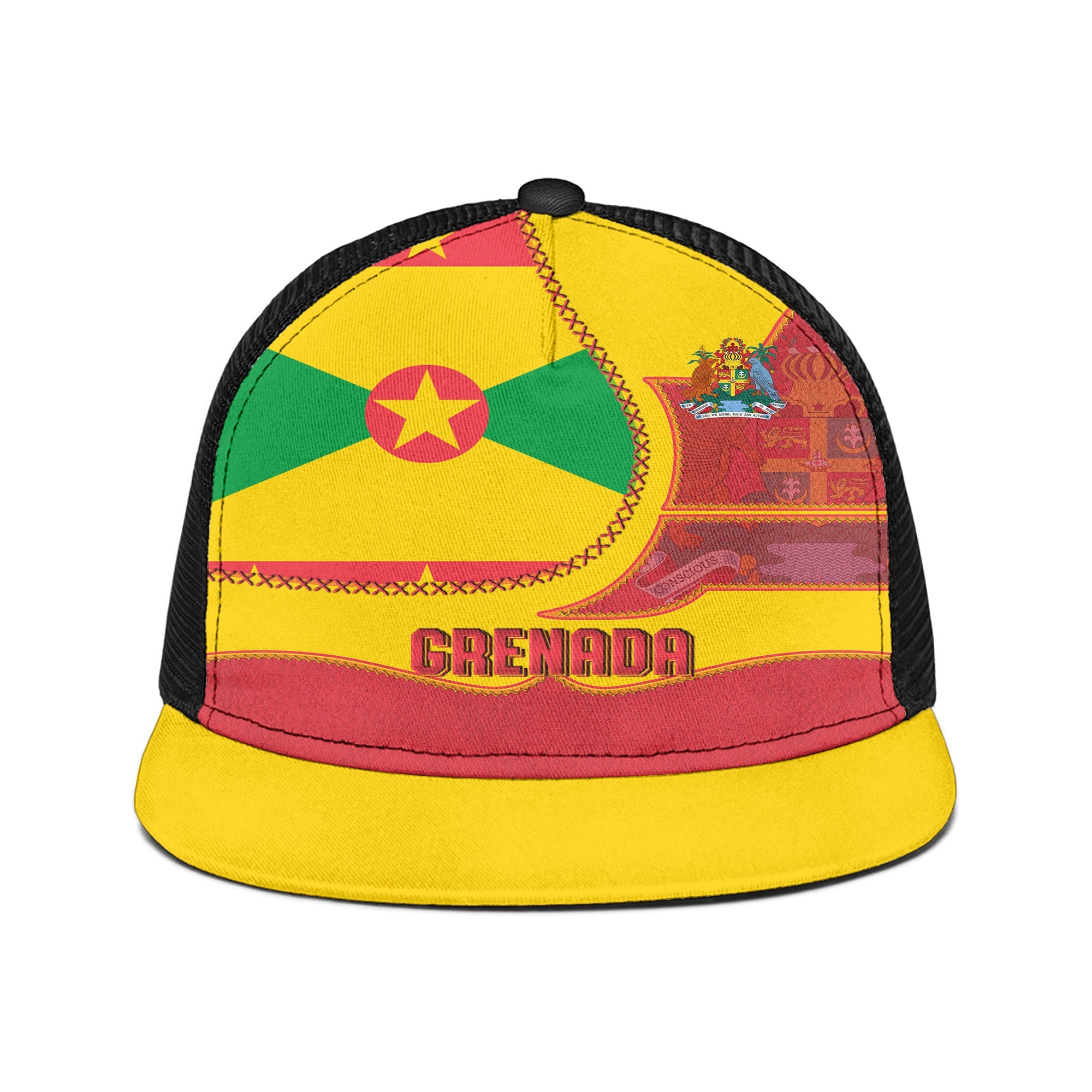 Grenada Trucker Hat Flag & Coat Of Arms Leather Style