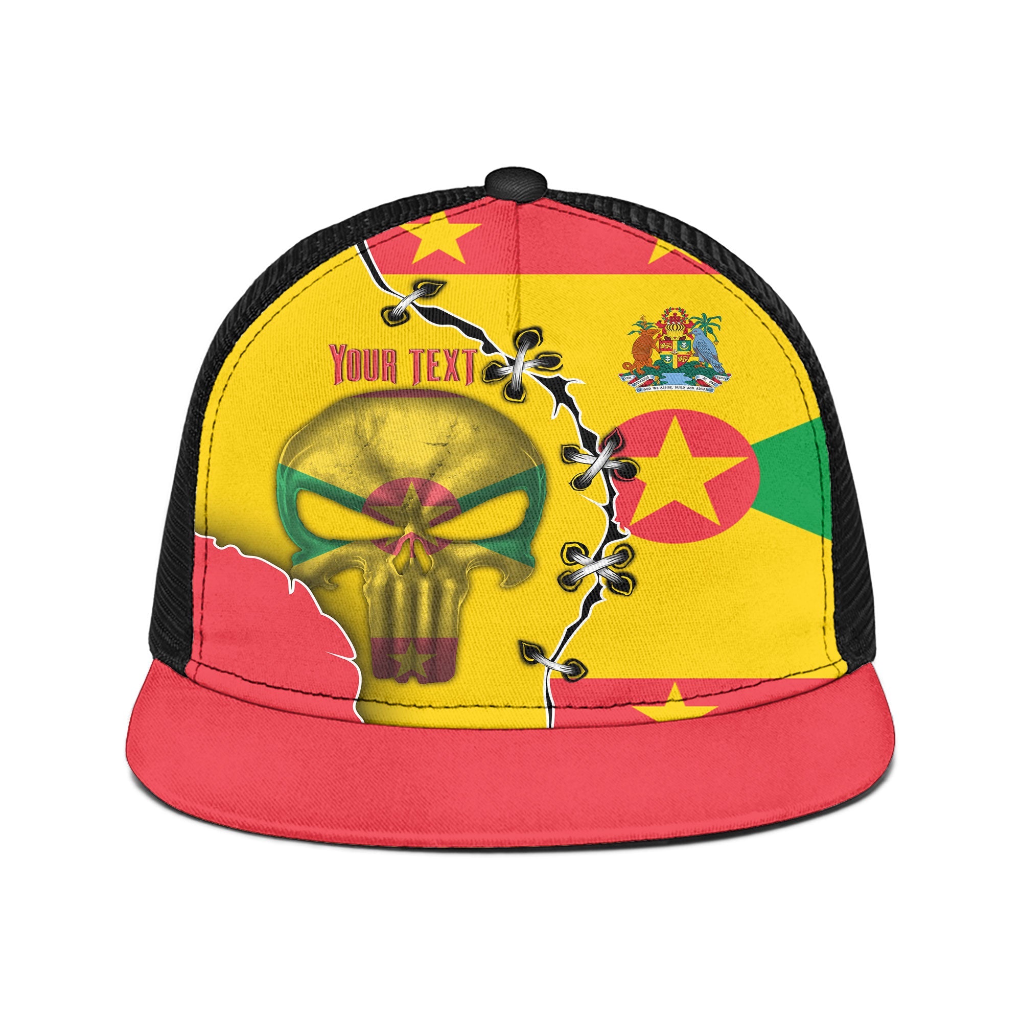 Grenada Trucker Hat Flag & Coat Of Arms Skull Style