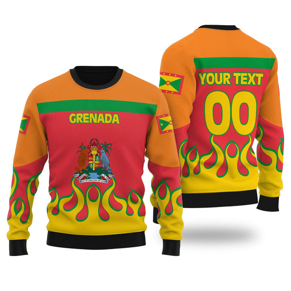 Grenada Ugly Sweater Flag & Coat Of Arms Fire Hockey Style