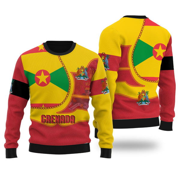 Grenada Ugly Sweater Flag & Coat Of Arms Leather Style