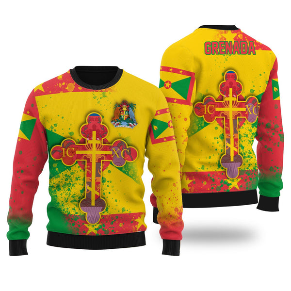 Grenada Ugly Sweater Flag & Coat Of Arms Orthodox Style