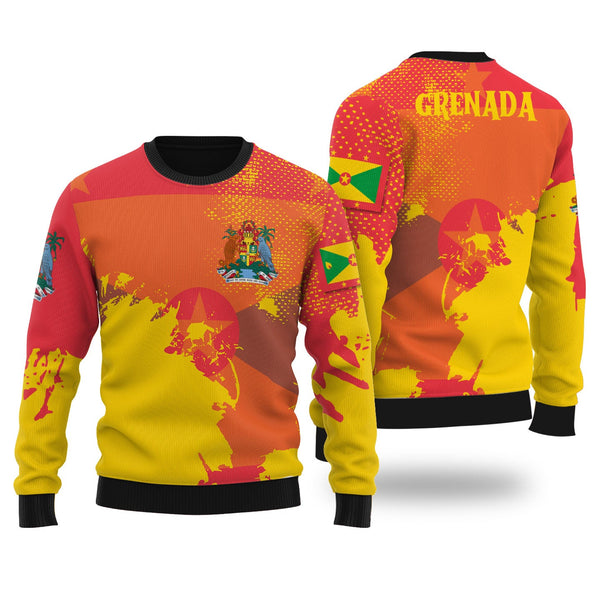 Grenada Ugly Sweater Flag & Coat Of Arms Paint Style