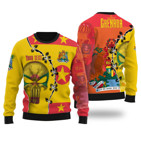 Grenada Ugly Sweater Flag & Coat Of Arms Skull Style