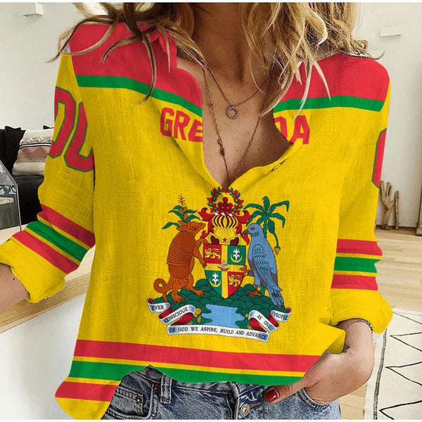 Grenada Women Casual Shirt Flag & Coat Of Arms Hockey Style