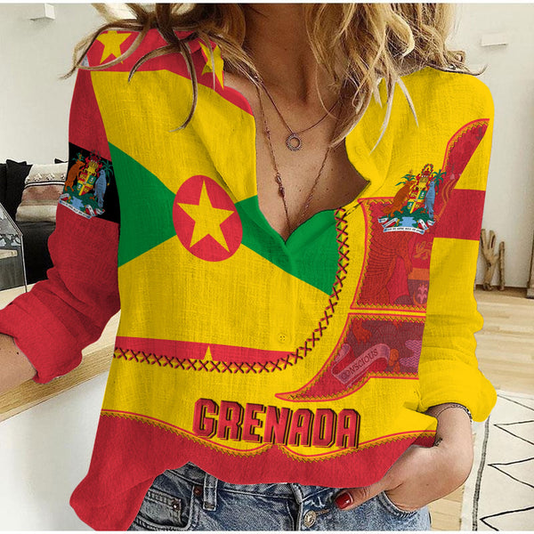 Grenada Women Casual Shirt Flag & Coat Of Arms Leather Style