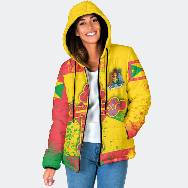 Grenada Women Hooded Padded Jacket Flag & Coat Of Arms Orthodox Style