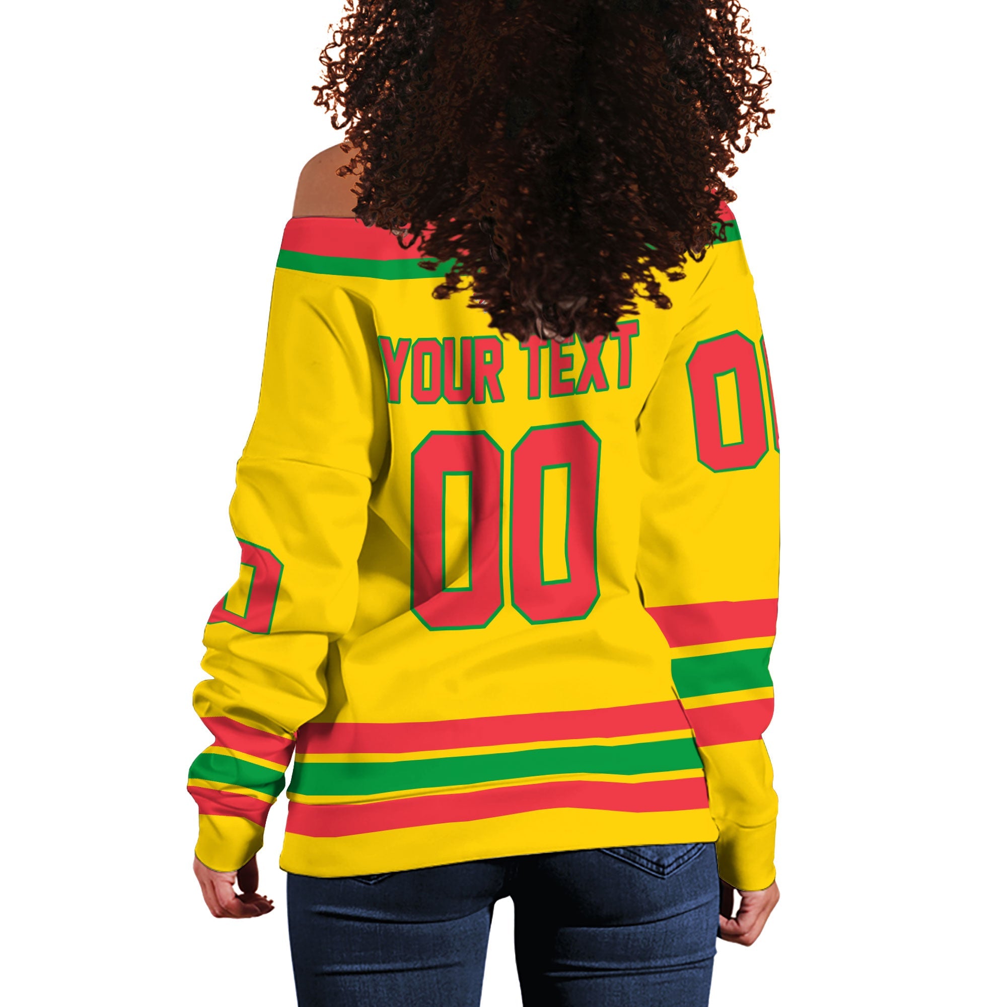 Grenada Women Off Shoulder Sweatshirt Flag & Coat Of Arms Hockey Style