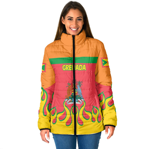 Grenada Women Padded Jacket Flag & Coat Of Arms Fire Hockey Style