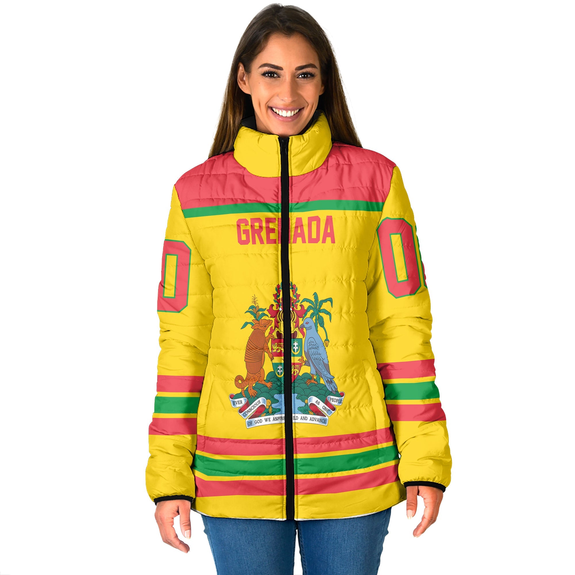 Grenada Women Padded Jacket Flag & Coat Of Arms Hockey Style