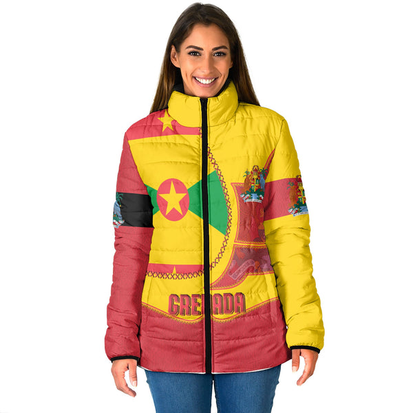 Grenada Women Padded Jacket Flag & Coat Of Arms Leather Style