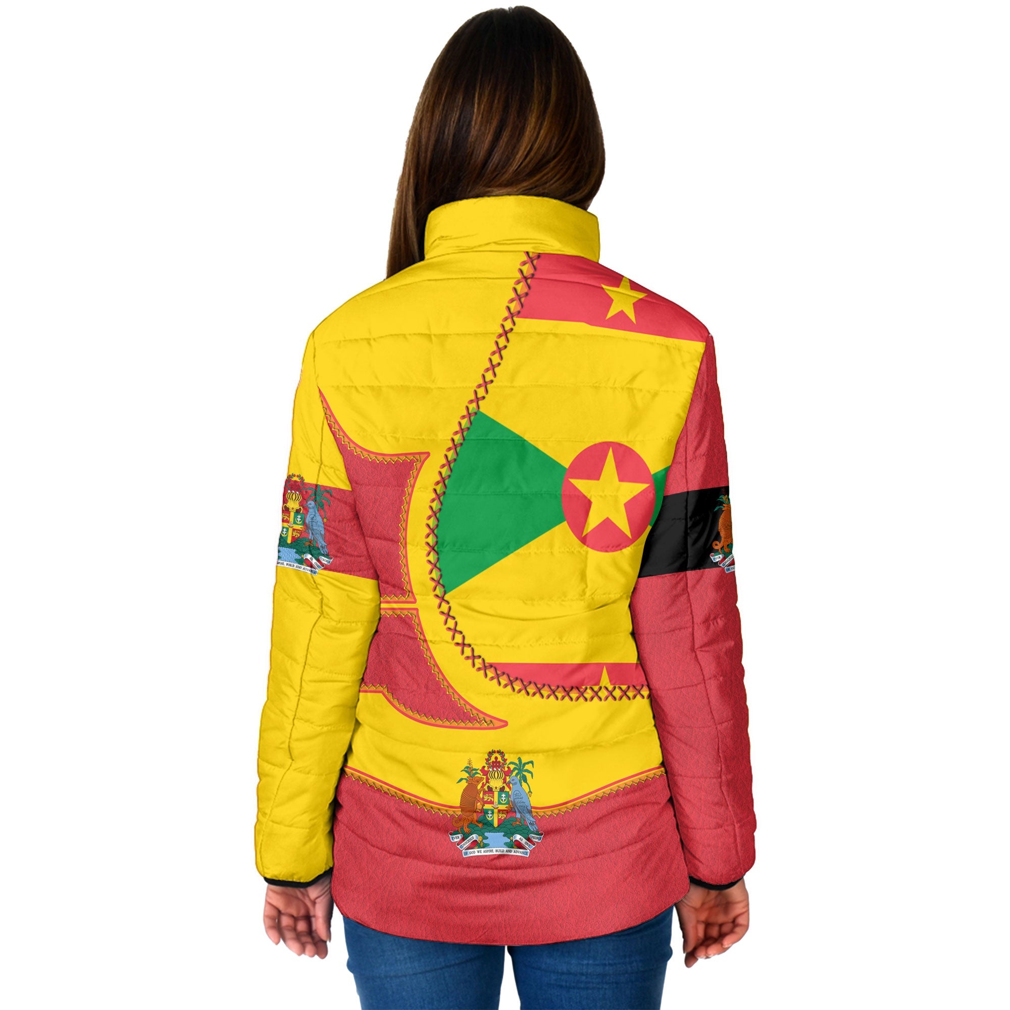 Grenada Women Padded Jacket Flag & Coat Of Arms Leather Style