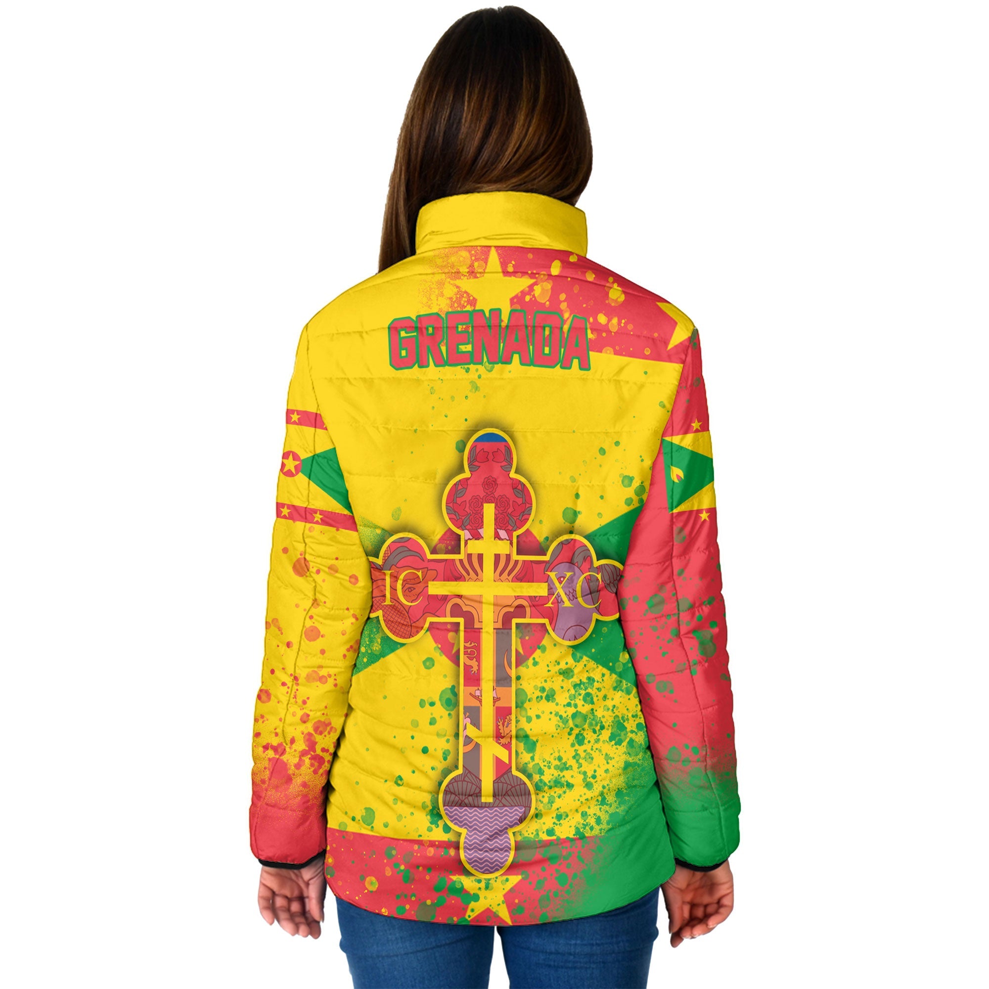 Grenada Women Padded Jacket Flag & Coat Of Arms Orthodox Style