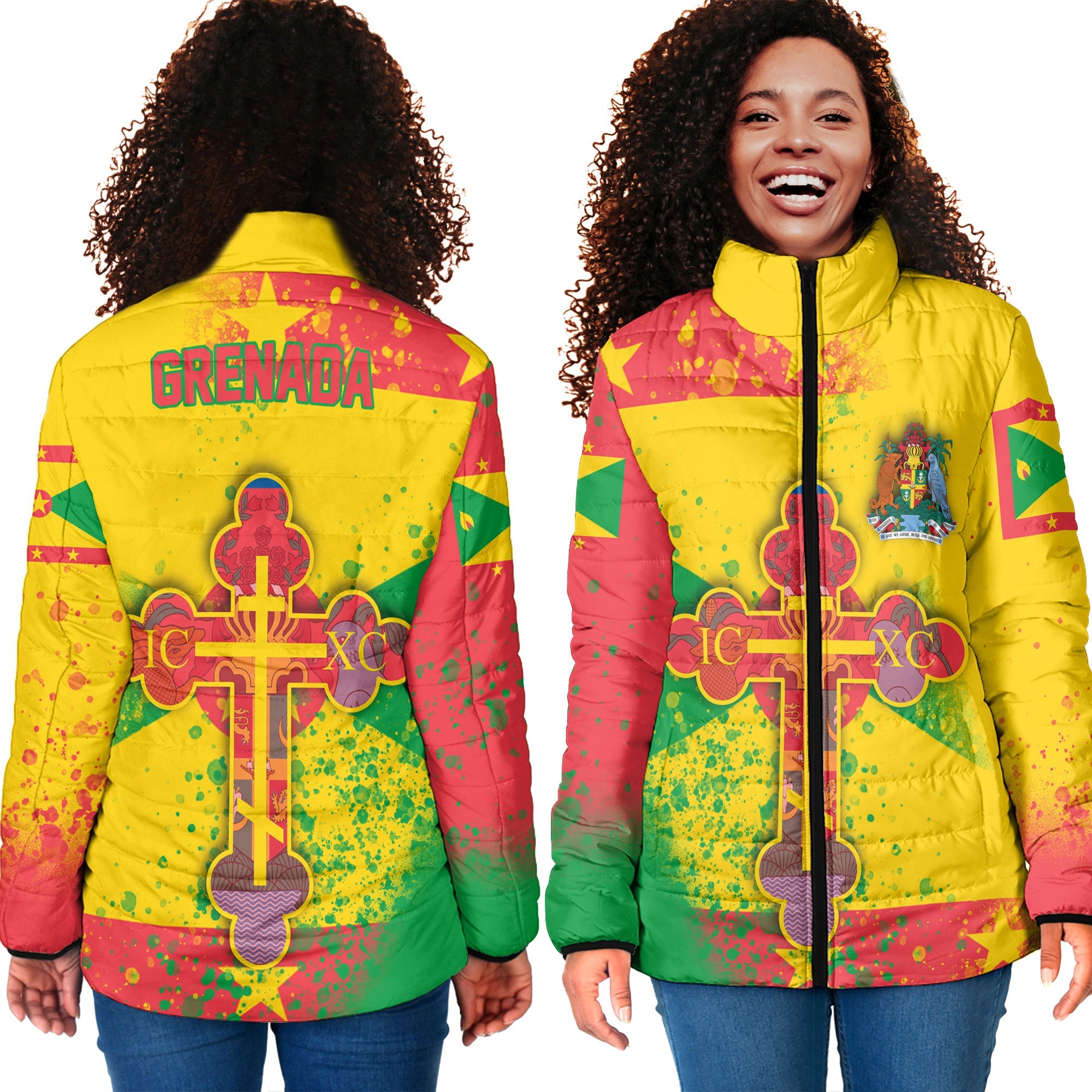 Grenada Women Padded Jacket Flag & Coat Of Arms Orthodox Style