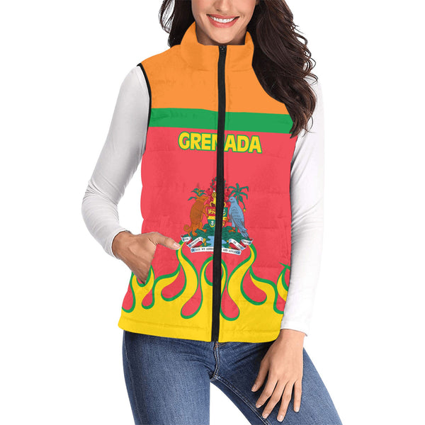 Grenada Women Padded Jacket Vest Flag & Coat Of Arms Fire Hockey Style