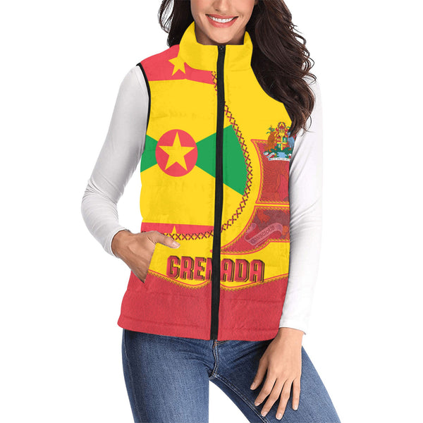 Grenada Women Padded Jacket Vest Flag & Coat Of Arms Leather Style