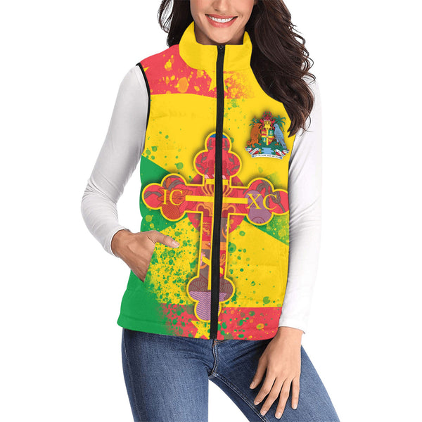 Grenada Women Padded Jacket Vest Flag & Coat Of Arms Orthodox Style