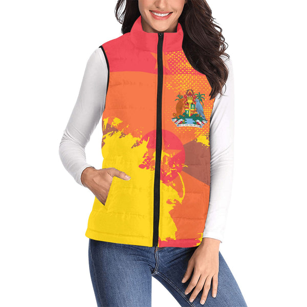 Grenada Women Padded Jacket Vest Flag & Coat Of Arms Paint Style