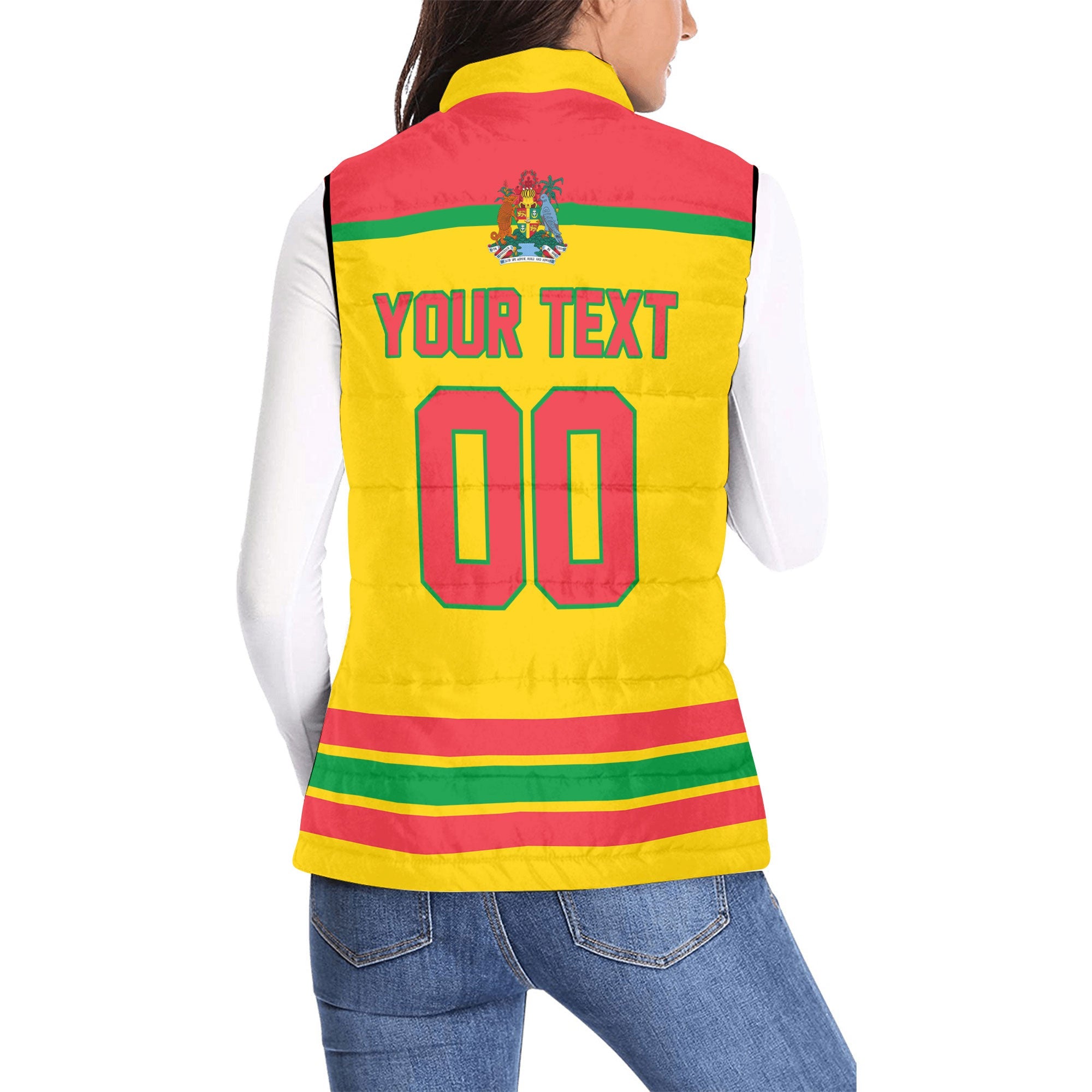 Grenada Women Padded Jacket Vest Flag & Coat Of Arms Hockey Style