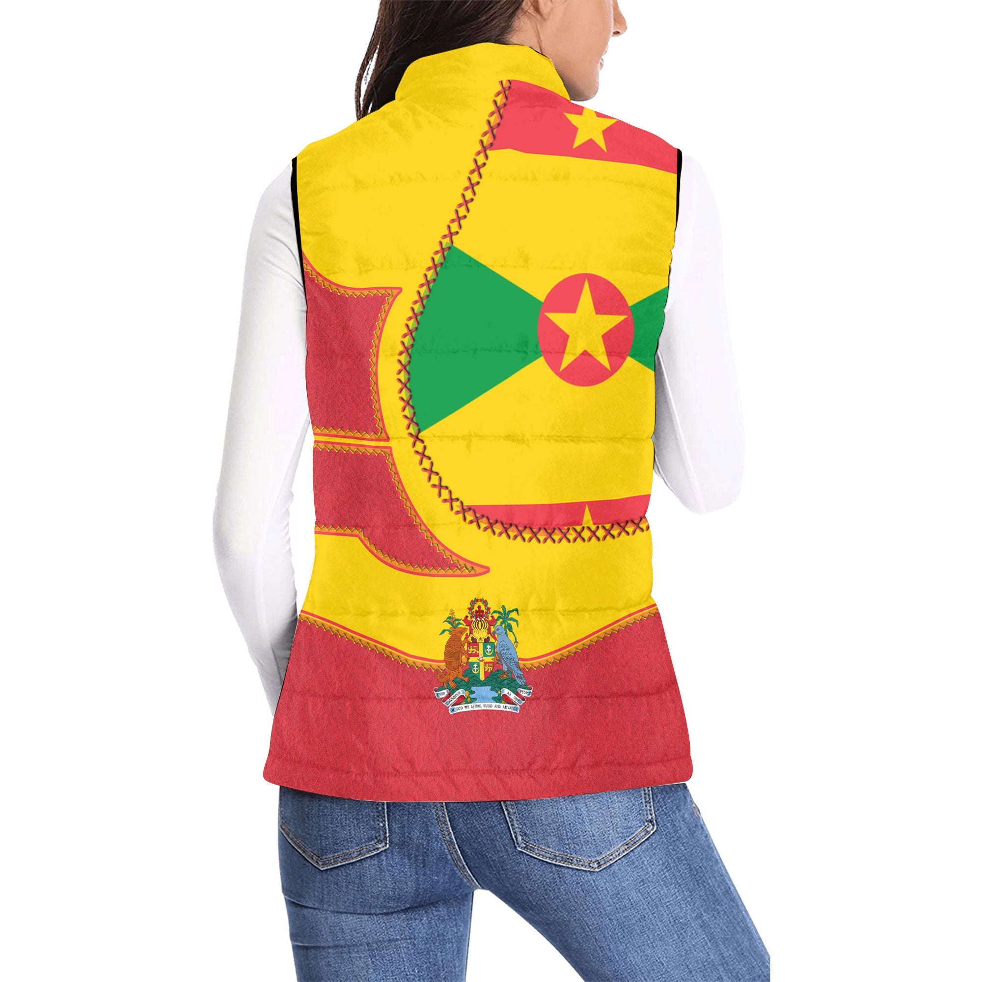 Grenada Women Padded Jacket Vest Flag & Coat Of Arms Leather Style