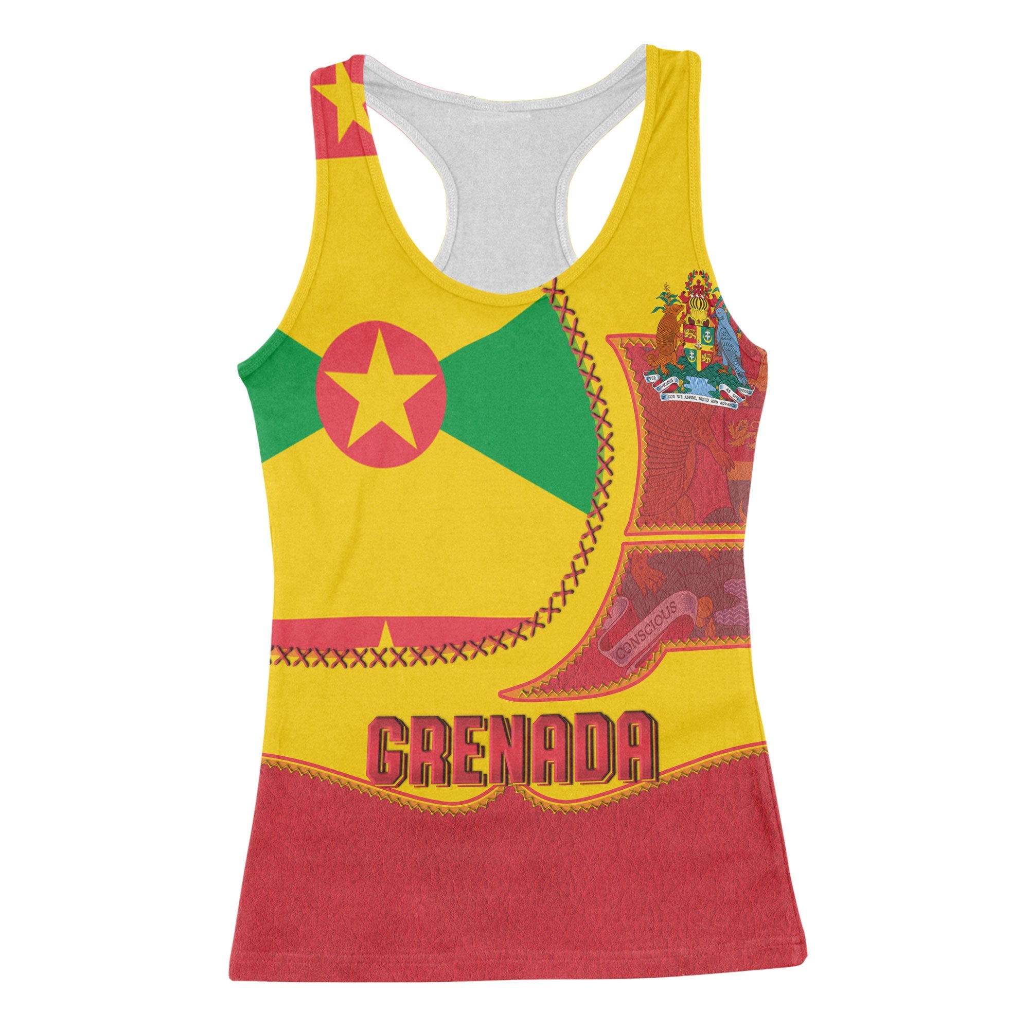 Grenada Women Tank Top Flag & Coat Of Arms Leather Style