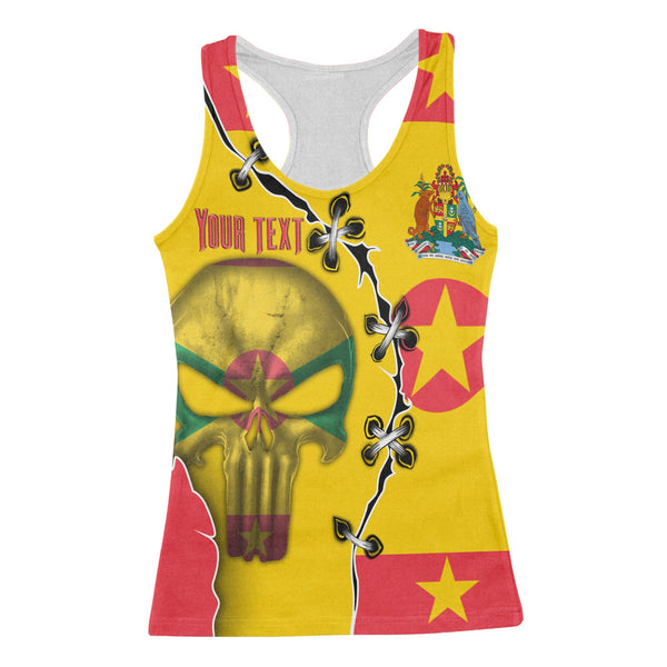 Grenada Women Tank Top Flag & Coat Of Arms Skull Style