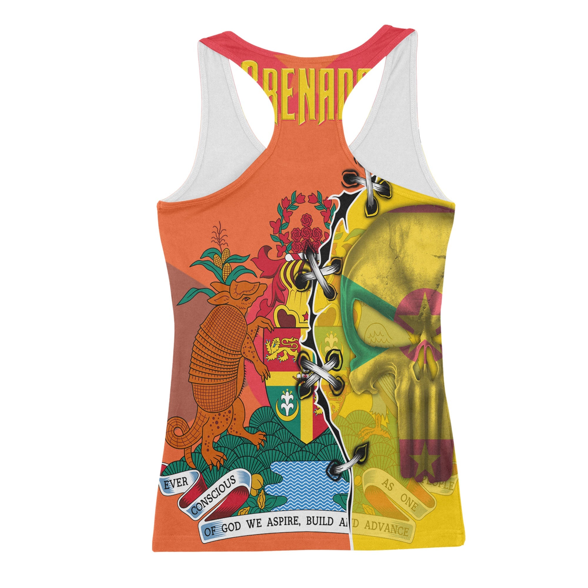 Grenada Women Tank Top Flag & Coat Of Arms Skull Style