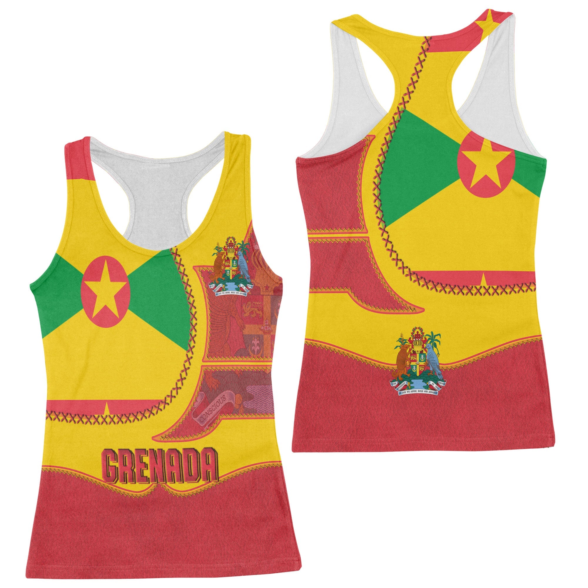 Grenada Women Tank Top Flag & Coat Of Arms Leather Style