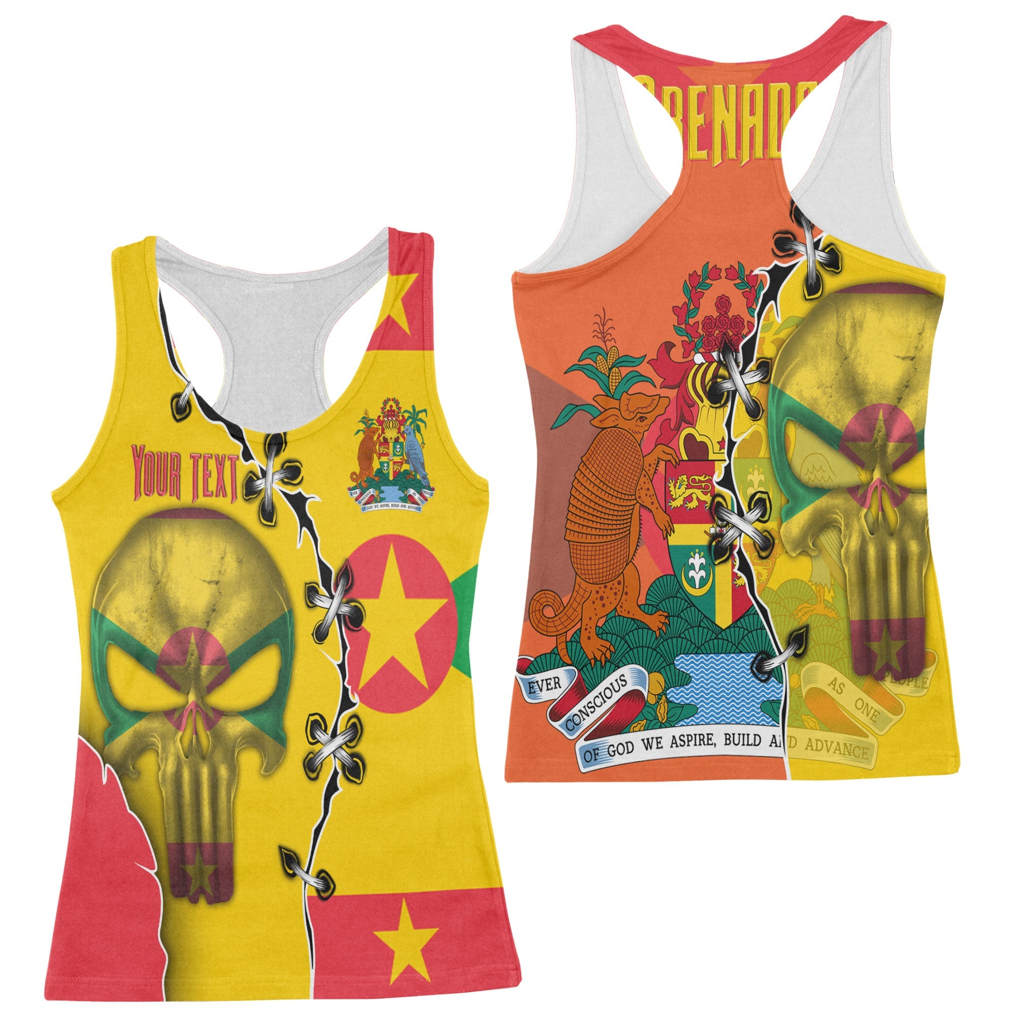 Grenada Women Tank Top Flag & Coat Of Arms Skull Style