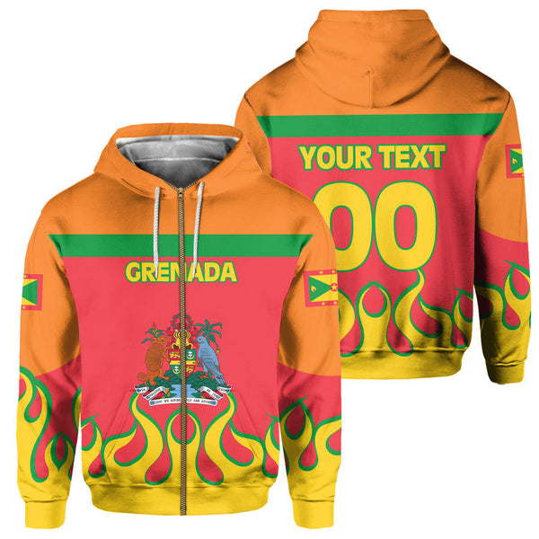 Grenada Zip Hoodie Flag & Coat Of Arms Fire Hockey Style