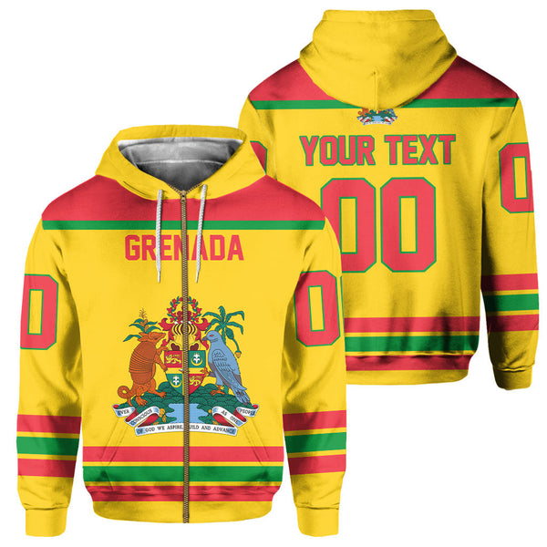 Grenada Zip Hoodie Flag & Coat Of Arms Hockey Style