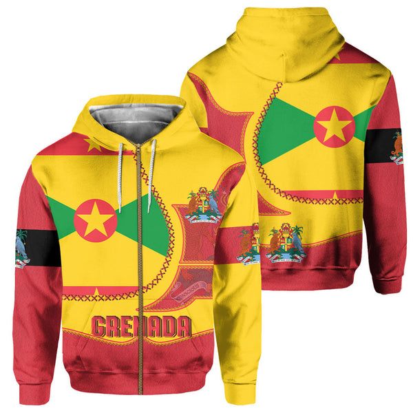 Grenada Zip Hoodie Flag & Coat Of Arms Leather Style