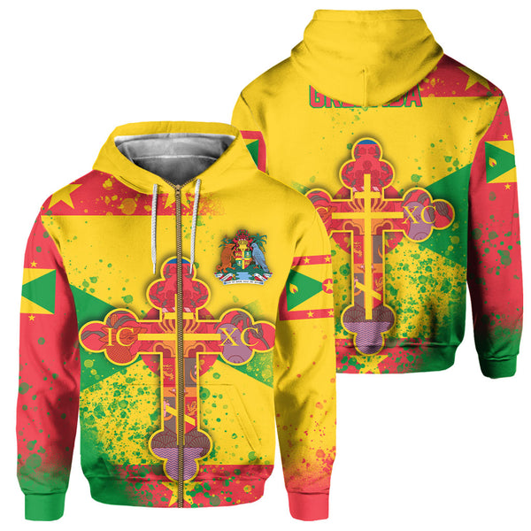 Grenada Zip Hoodie Flag & Coat Of Arms Orthodox Style