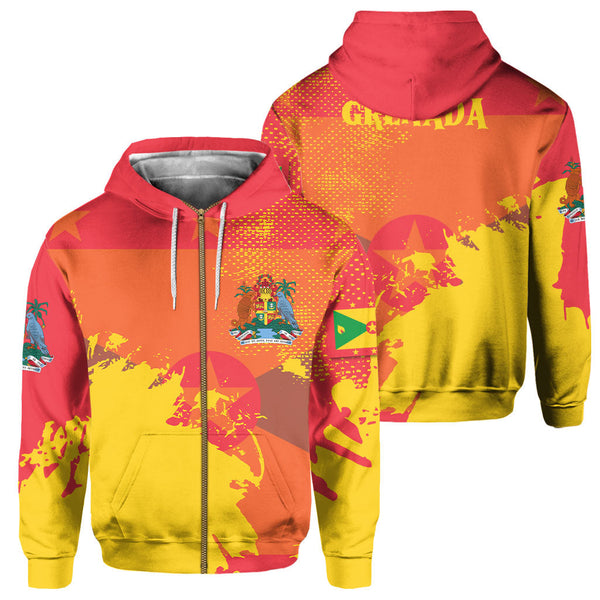 Grenada Zip Hoodie Flag & Coat Of Arms Paint Style