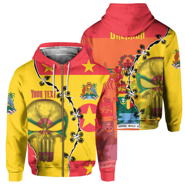 Grenada Zip Hoodie Flag & Coat Of Arms Skull Style