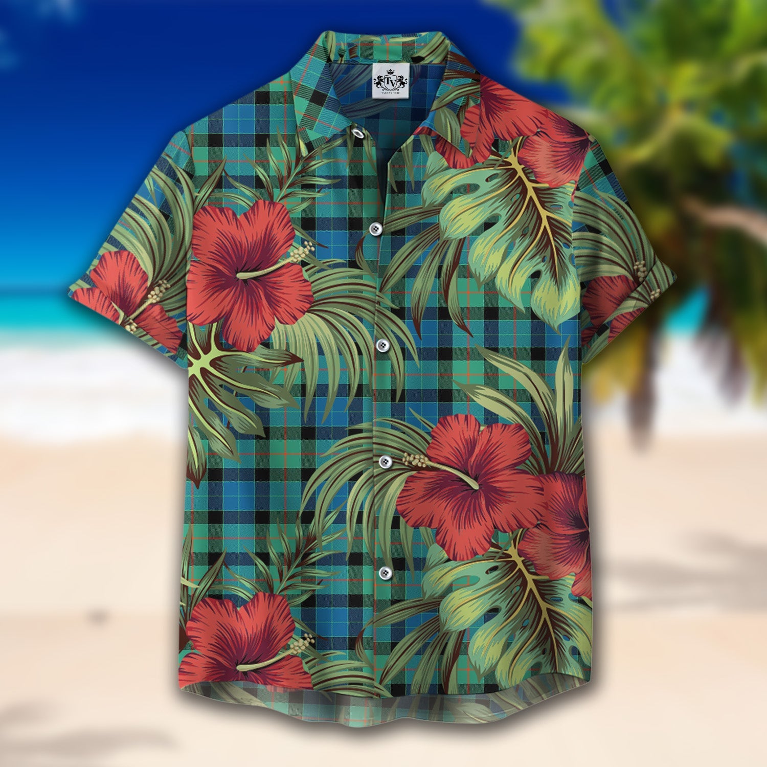 Scottish Tartan Gunn Ancient Clan Hawaiian Shirt Hibiscus - Tropical Garden Style