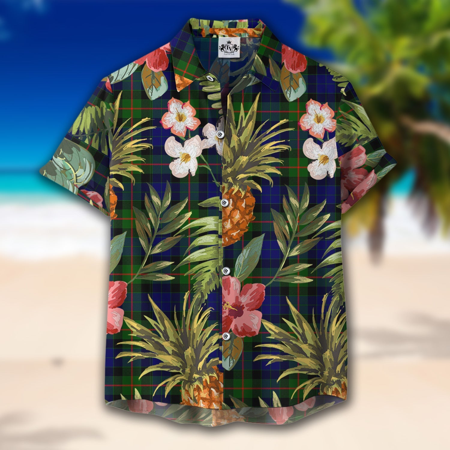 Scottish Tartan Gunn Modern Clan Hawaiian Shirt Hibiscus - Tropical Garden Style