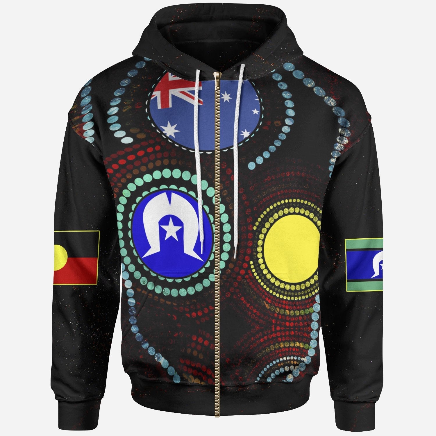 Aboriginal Zip Hoodie - Aboriginal Dots Pattern & Flag