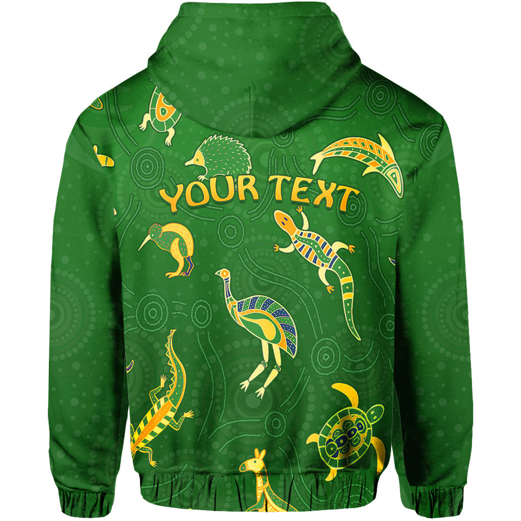 (Custom Personalised) Aboriginal Art Hoodie Animals Australia Version Green