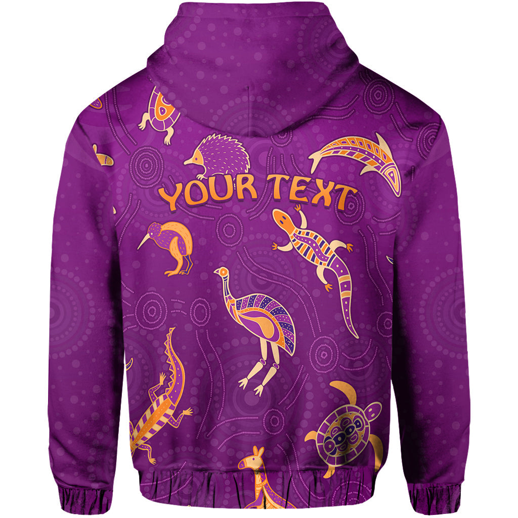 (Custom Personalised) Aboriginal Art Hoodie Animals Australia Version Purple