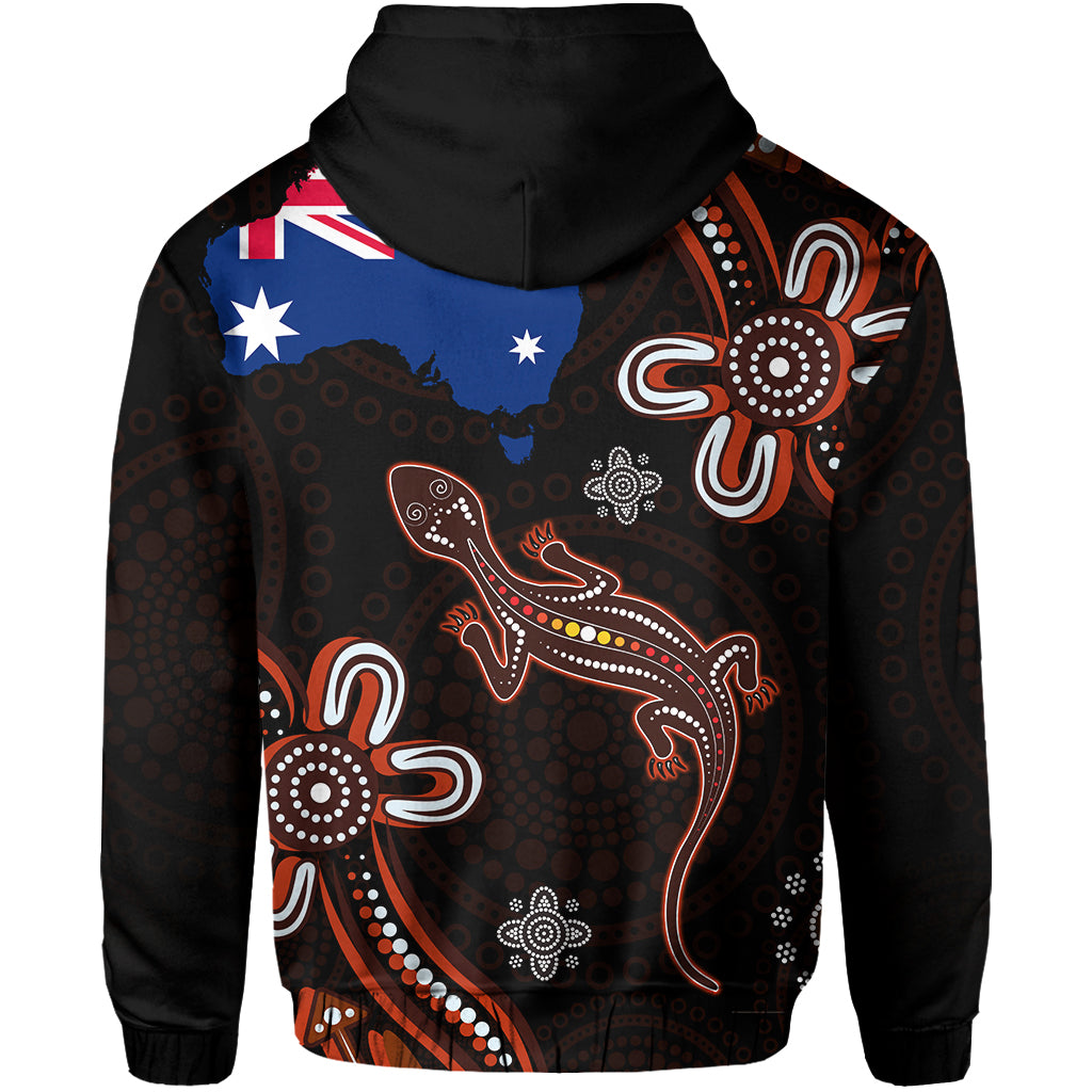 Aboriginal Dot Hoodie Lizard and Flag