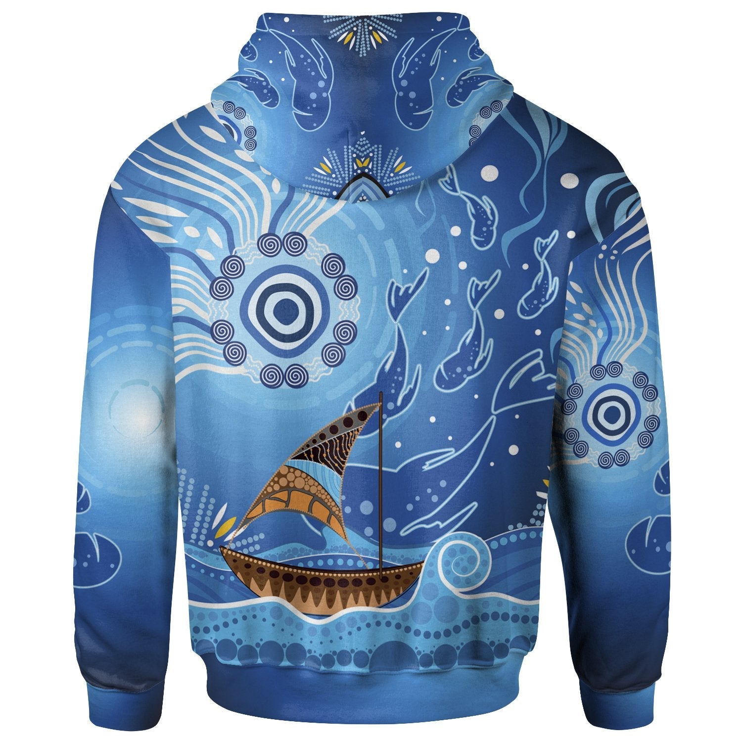 Zip Hoodie - Aboriginal View Sea With Fish And Boat