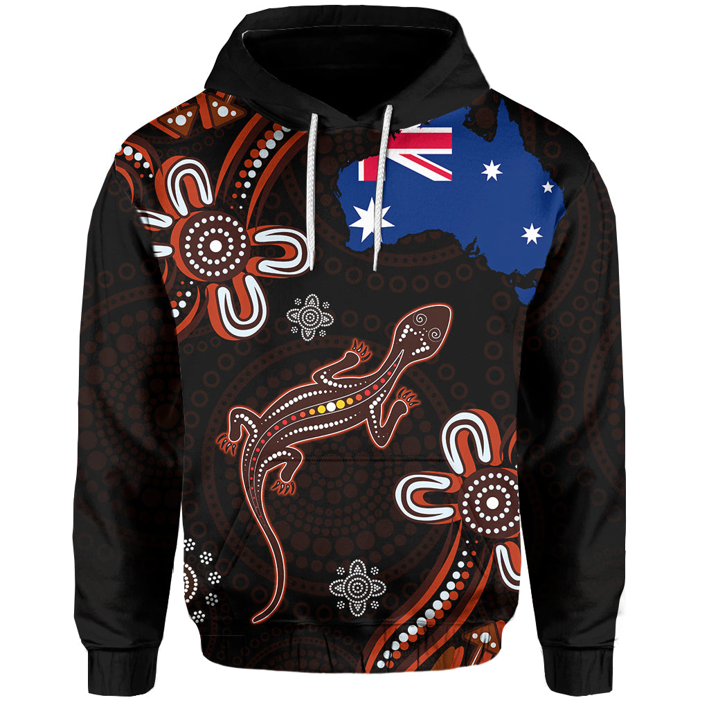 Aboriginal Dot Hoodie Lizard and Flag