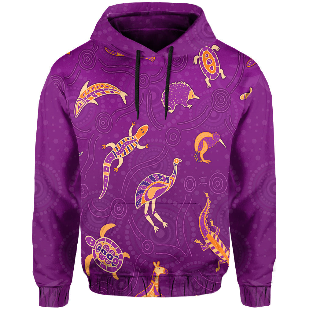(Custom Personalised) Aboriginal Art Hoodie Animals Australia Version Purple