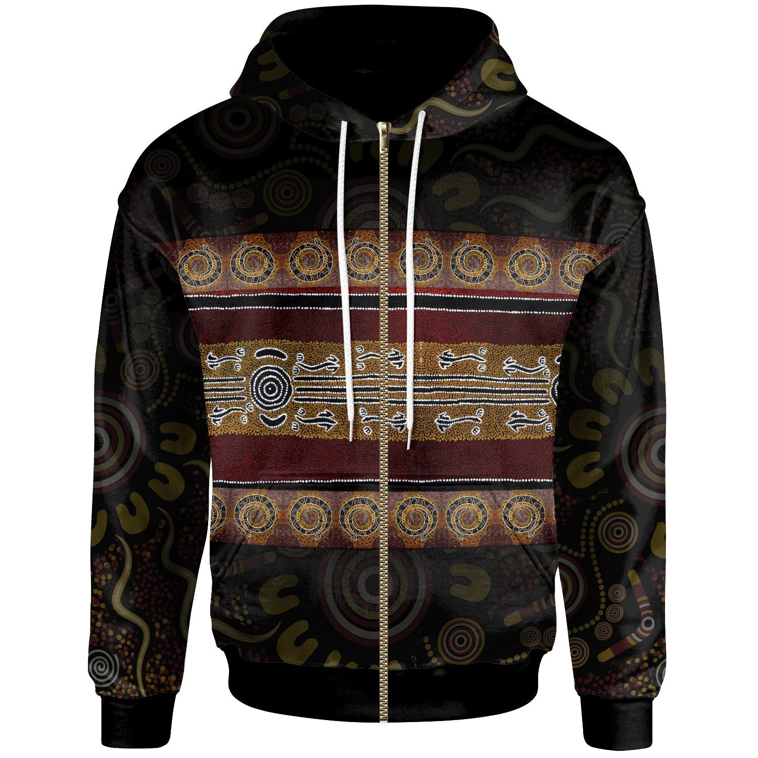 Zip Hoodie - Aboriginal Dot Panting Art Horizontal Lines