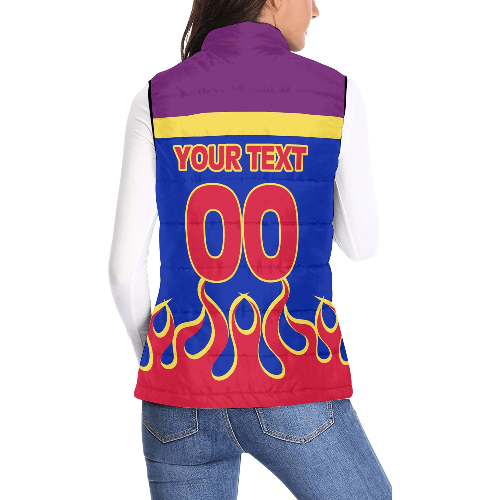 Haiti Women Padded Jacket Vest Flag & Coat Of Arms Fire Hockey Style