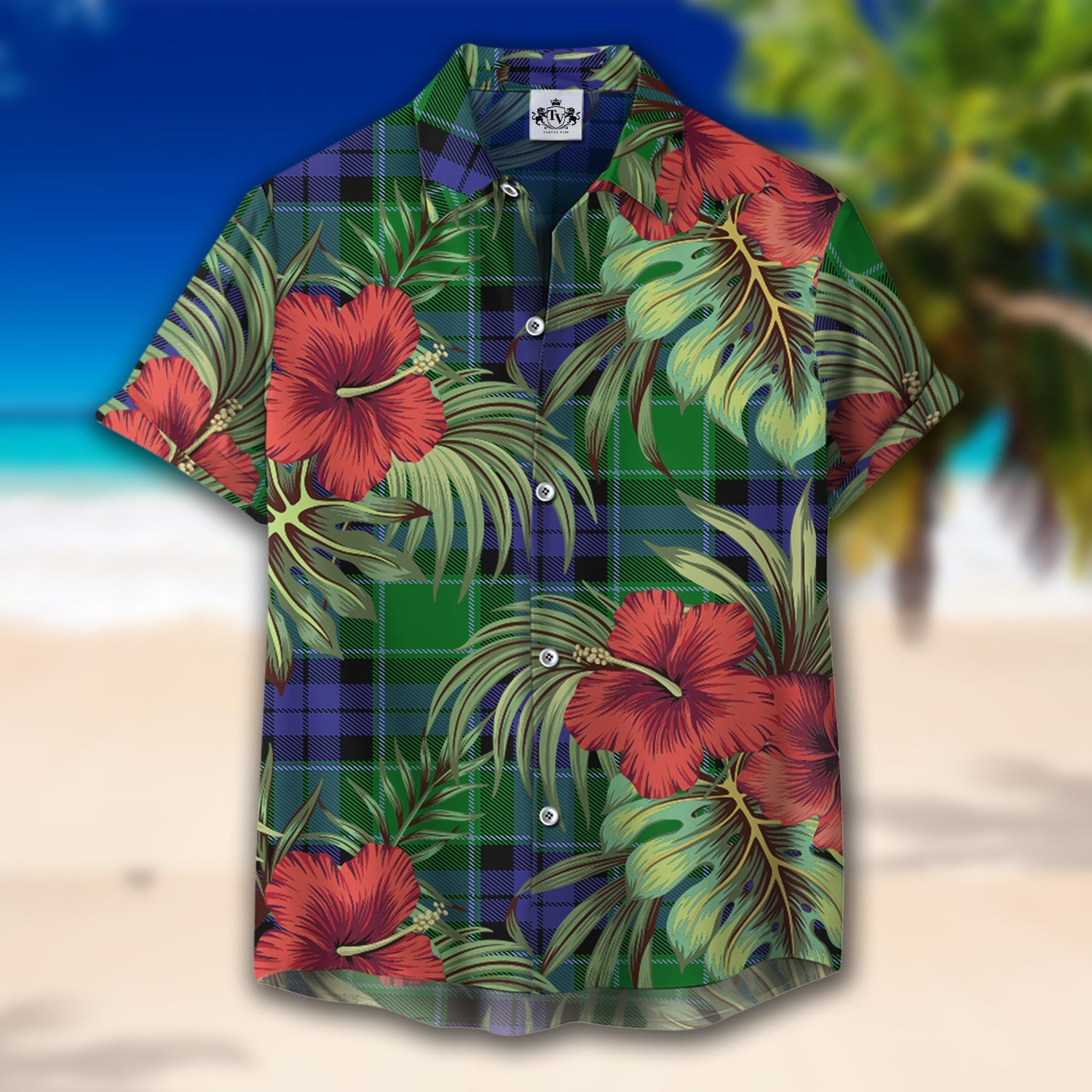 Scottish Tartan Haldane Clan Hawaiian Shirt Hibiscus - Tropical Garden Style