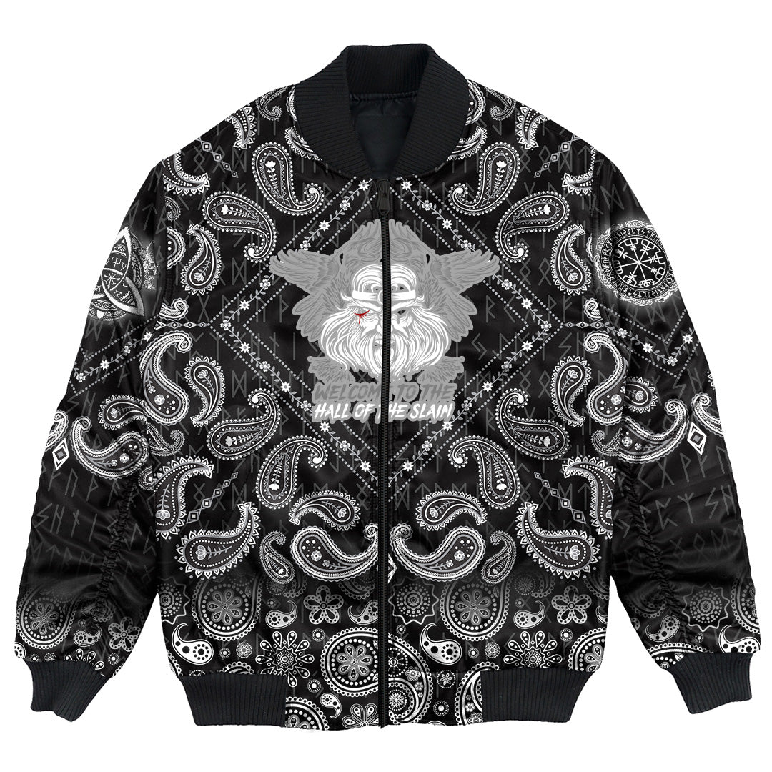 Viking Bomber Jacket Hall Of Slain with Bandana Paisley Style