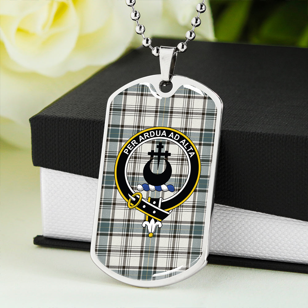Hannay (Haney) (Hanna of Sorbie) Weathered Clan Badge Classic Tartan Dog Tag Necklace