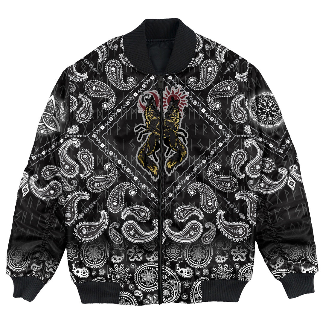 Viking Bomber Jacket Hati and Skoll with Bandana Paisley Style