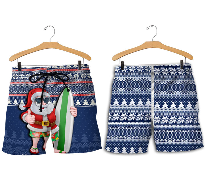 Custom Hawaii Men Short Mele Kalikimaka Christmas Santa Claus Surfing